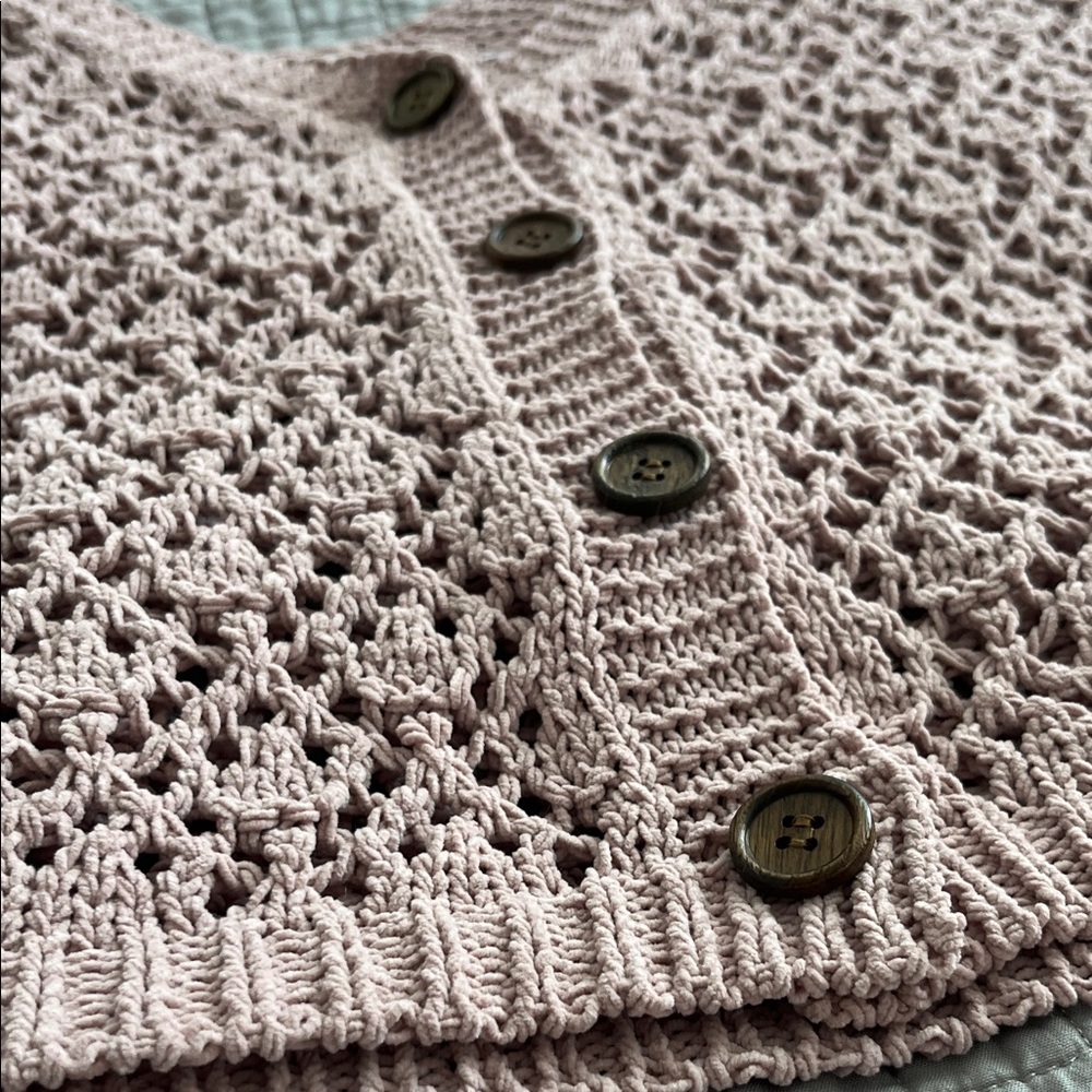 Nicole Miller Pink Cropped Cardigan with Open-Knit Design - Picture 9 of 14